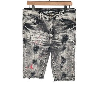 The Grindhouse Denim‎ Men's 32 Black Acid Wash Paint Splatter Y2K Long Shorts
